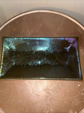 Handmade Iridescent Purple Green Blue Mandala Ceramic Tray